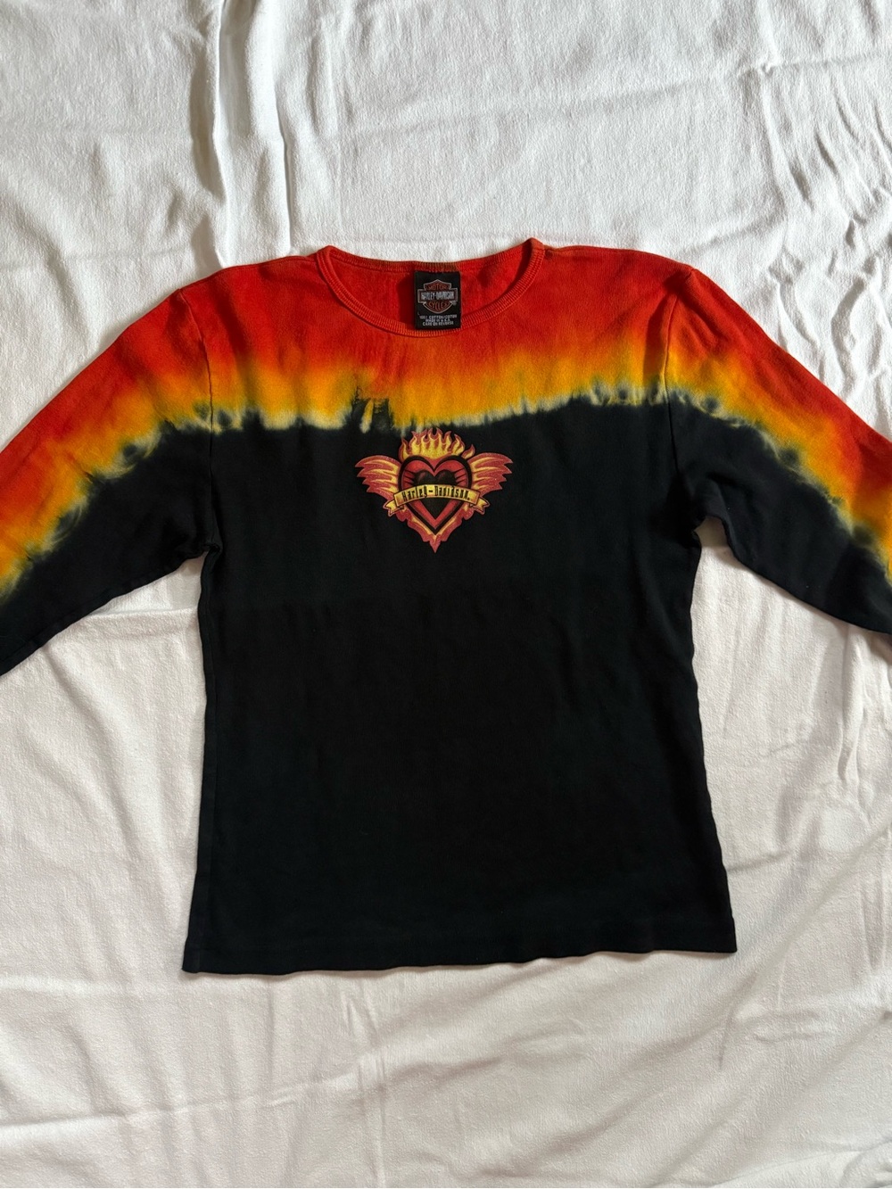 Harley-Davidson Black Long Sleeve Tee with Red and Yellow Tie-Dye